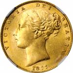 AUSTRALIA. Shield Sovereign, 1877-S. Sydney Mint. Victoria. NGC AU-58.