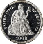 1868 Liberty Seated Dime. Proof-64 Ultra Cameo (NGC).
