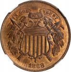 1868 Two-Cent Piece. VP-001. Repunched Date, 1868/186. MS-66 RB (NGC).