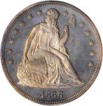 1866 Liberty Seated Silver Dollar. Motto. Proof-63 (NGC).