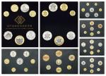 1988年、1993年、1997年香港精制流通币三套二十一枚；1999年澳门精制流通币一套七枚。原装盒、附证书。