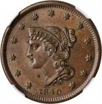 1840 Braided Hair Cent. N-3. Rarity-1. Small Date. MS-64 BN (NGC).