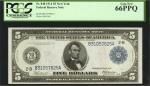 Fr. 848. 1914 $5 Federal Reserve Note. New York. PCGS Currency Gem New 66 PPQ.