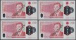 Bank of England, £50, 23 June 2021, serial number AA01 001915/1916/1917/1918, red, Queen Elizabeth I