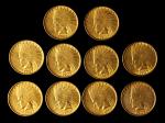 Lot of (10) 1907 Indian Eagles. No Periods. EF-AU (Uncertified).