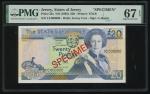 1993年泽西岛10镑样票，无日期，G. Bair诶署名，编号CC000000，PMG 67EPQ