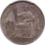1884-A 坐洋10分。巴黎造币厂。FRENCH COCHIN CHINA. 10 Centimes, 1884-A. Paris Mint. PCGS MS-62.