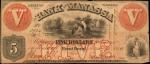 Front Royal, Virginia. Bank of Manassas. March 15, 1859. $5. Very Fine.