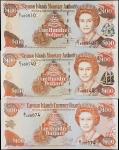 CAYMAN ISLANDS. Lot of (3). Mixed Banks. 100 Dollars, 1996-2006. P-20, 25, & 37a. Low Serial Numbers