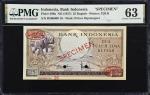 INDONESIA. Bank Indonesia. 25 Rupiah, ND (1957). P-49Bs. Specimen. PMG Choice Uncirculated 63.
