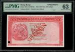 1977-83年香港上海汇丰银行100元样票，无日期及编号 ，打孔注销，PMG 63，罕见