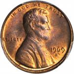 1969-D Lincoln Cent--First Strike Brockage--MS-64 RB (PCGS).