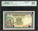 1930年印度新金山中国麦加利银行10元试色样钞，编号549，天津地名，PMG 63