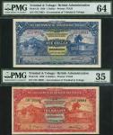 Government of Trinidad and Tobago, $1 and $2, 2 January 1939, serial numbers 47C 74681 and 24C 20081