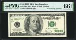 Fr. 2180-L. 2006 $100  Federal Reserve Note. San Francisco. PMG Gem Uncirculated 66 EPQ. Radar Seria