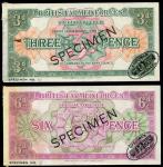 British Armed Forces specimen third series 3D and 6D, ND (1956), green and lilac respectively, value