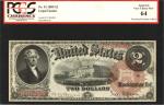 Fr. 51. 1880 $2 Legal Tender Note. PCGS Very Choice New 64 Apparent. Mounting Remnants on Back.