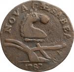 1787 New Jersey Copper. Maris 56-n, W-5310. Rarity-1. Camel Head--Overstruck on a Machins Mills Half