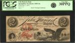 Springfield, Massachusetts. John Hancock Bank. 1857. $2. PCGS Currency Very Fine 30 PPQ.