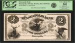 Minneapolis, Minnesota. Minneapolis Bank. March 1, 1864. $2. PCGS Currency Very Choice New 64. Appar