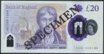 Bank of England, Sarah John, polymer £20, ND (20 February 2020), serial number AA01 000180, purple a