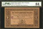 DANISH WEST INDIES. State Treasury. 2 Dalere, 1849. P-1r. Remainder. PMG Choice Uncirculated 64.