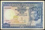 Banque de la Republique du Mali, 1000 Francs, 22 September 1960, serial number H690689, blue and mul