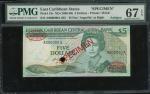 1986-88年东加勒比5元样票，编号A000000A 025，安地卡版，PMG 67EPQ