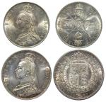 Great Britain, lot of 2 coins, florin and halfcrown, both dated 1887,brilliant uncirculated (2)