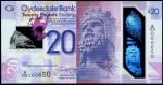 Clydesdale Bank, polymer £20, 11 July 2019, serial number W/HS 000650, purple and lilac, a map of Sc