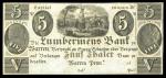 Pennsylvania. Warren. Lumbermens Bank. $5. 1830s. (PA-665 G18) Unissued remainder. Woman with hay ra