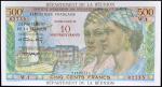 RÉUNION (ÎLE DE LA) - REUNION10 nouveaux francs surchargé sur 500 francs type “Pointe à Pitre” ND (1