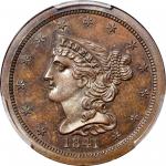 1841 Braided Hair Half Cent. Second Restrike. B-3. Rarity-6. Small Berries, Reverse of 1840. Proof-6