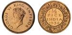 British India. George VI (1936-1947). Bronze Restrike Proof Half Pice, 1938 C. Obverse 1. Crowned he
