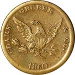 1860 Clark, Gruber & Co. $20 Die Trial. K-4a. Rarity-5. Gilt Copper. Reeded Edge. Very Fine, Altered