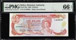 BELIZE. Monetary Authority of Belize. 5 Dollars, 1980. P-39a. PMG Gem Uncirculated 66 EPQ.