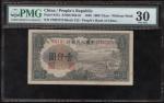 1949年中国人民银行第一版人民币1000元「钱塘江桥」，编号III I II 27957375，PMG 30，有渍