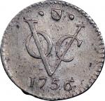 1765年荷属东印度爪哇1卢比银币，带竖7点铸币标记，宽日期版，NGC AU Details有腐蚀，#4973566-048