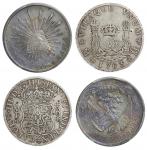 墨西哥银币2枚一组，包括1763年8R及1899年1披索，分别评PCGS VF Details 有损及AU Details 有清洗