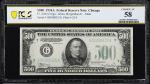 Fr. 2202-G. 1934A $500 Federal Reserve Note. Chicago. PCGS Banknote Choice About Uncirculated 58.