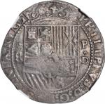 PERU. 8 Reales, ND (1577-88)-*8/PoD. Lima Mint. Philip II (1556-98). NGC EF Details--Reverse Graffit