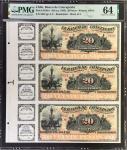 CHILE. El Banco de Concepcion. 20 Pesos, ND (ca. 1883). P-S180r1. Remainders. Uncut Sheet of (3). PM