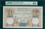 1939年法国1000法郎，编号Y.5713 351, PMG64,一张大型而美丽的钞票
