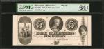 Milwaukee, Wisconsin. Bank of Milwaukee (1st). 1830s $5. PMG Choice Uncirculated 64 EPQ. Proof.