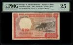 1961年英属马来亚及北婆罗州10元，编号A鳄45 011679，PMG 25