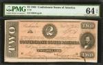 T-70. Confederate Currency. 1864 $2. PMG Choice Uncirculated 64 EPQ.