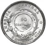 Costa Rica, 50 centimos, 1923 counterstamp (Type VIII) on a Costa Rica 25 centavos, 1893-HEATON, NGC