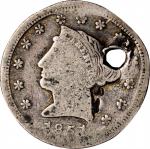 1851 Contemporary Counterfeit Liberty Head Quarter Eagle. Die Struck. Very Fine, Holed.