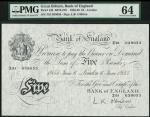 Bank of England, L.K. OBrien, £5 London 6 June 1955, serial number Z91 039053, black and white, orna