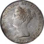PORTUGAL. 1000 Reis, 1845. Lisbon Mint. Maria II. NGC MS-60.